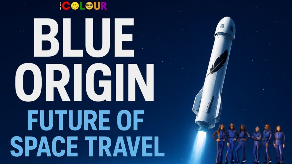 Blue Origin rocket launch with space background representing the future of space travel in 2025
