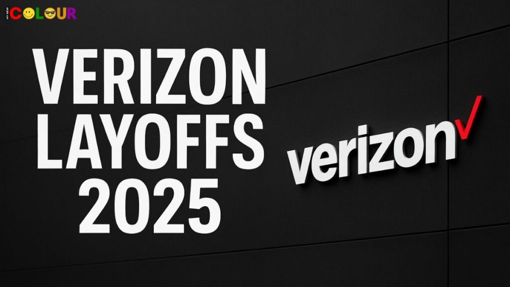 “Verizon Layoffs 2025 graphic with company logo and bold headline on dark background.”