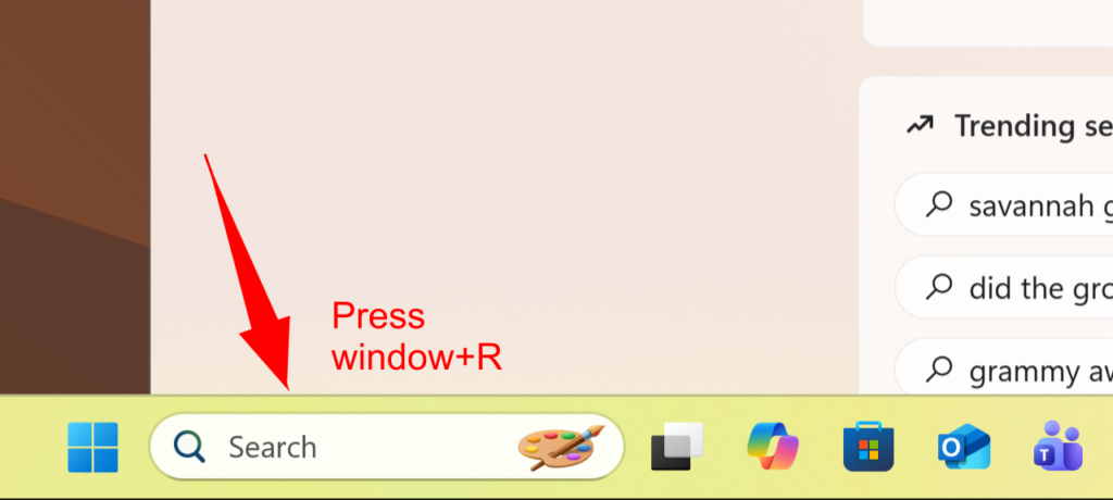 Press Windows plus R to open Run command on Windows laptop
