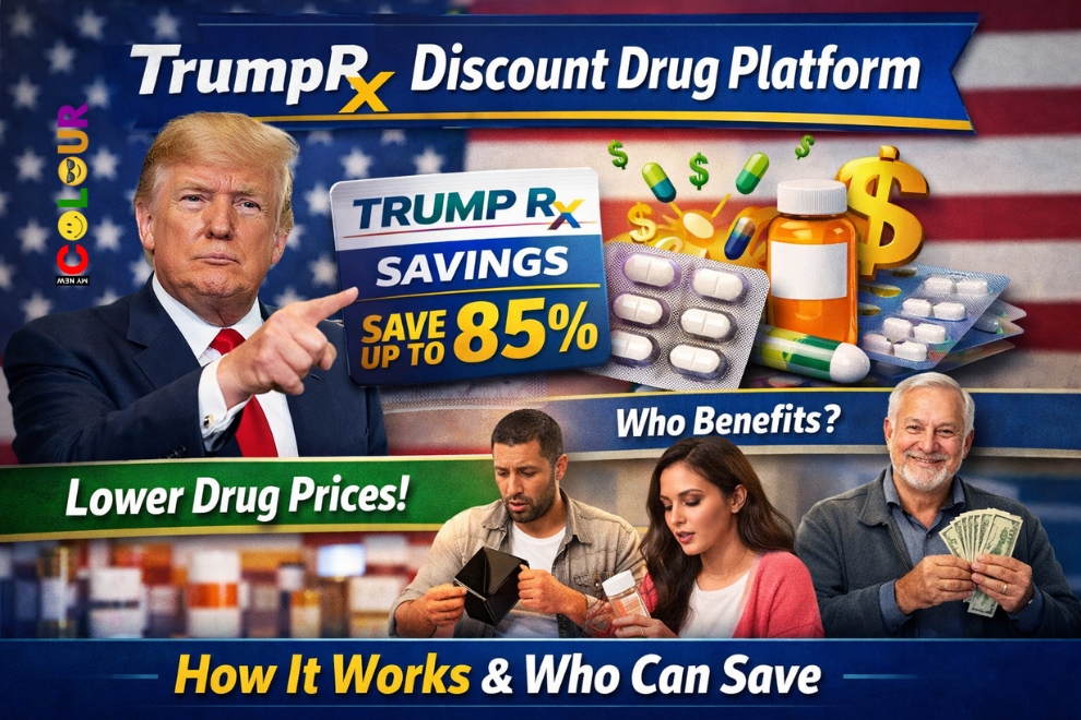 Donald Trump promoting TrumpRx discount drug platform showing savings on prescription medicines and lower drug prices in the US